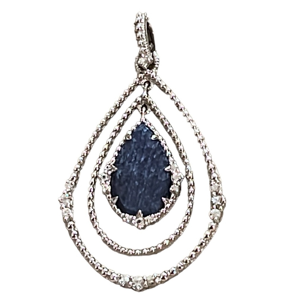Judith Ripka Sterling Silver Opaque Blue Saphire & White Saphire Enhancer